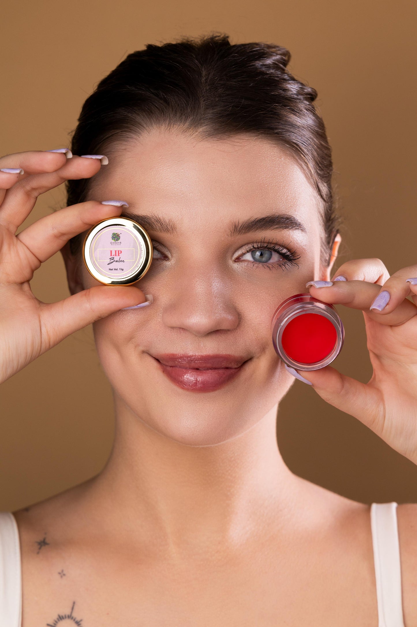 Geneva Naturals beet root lip balm model