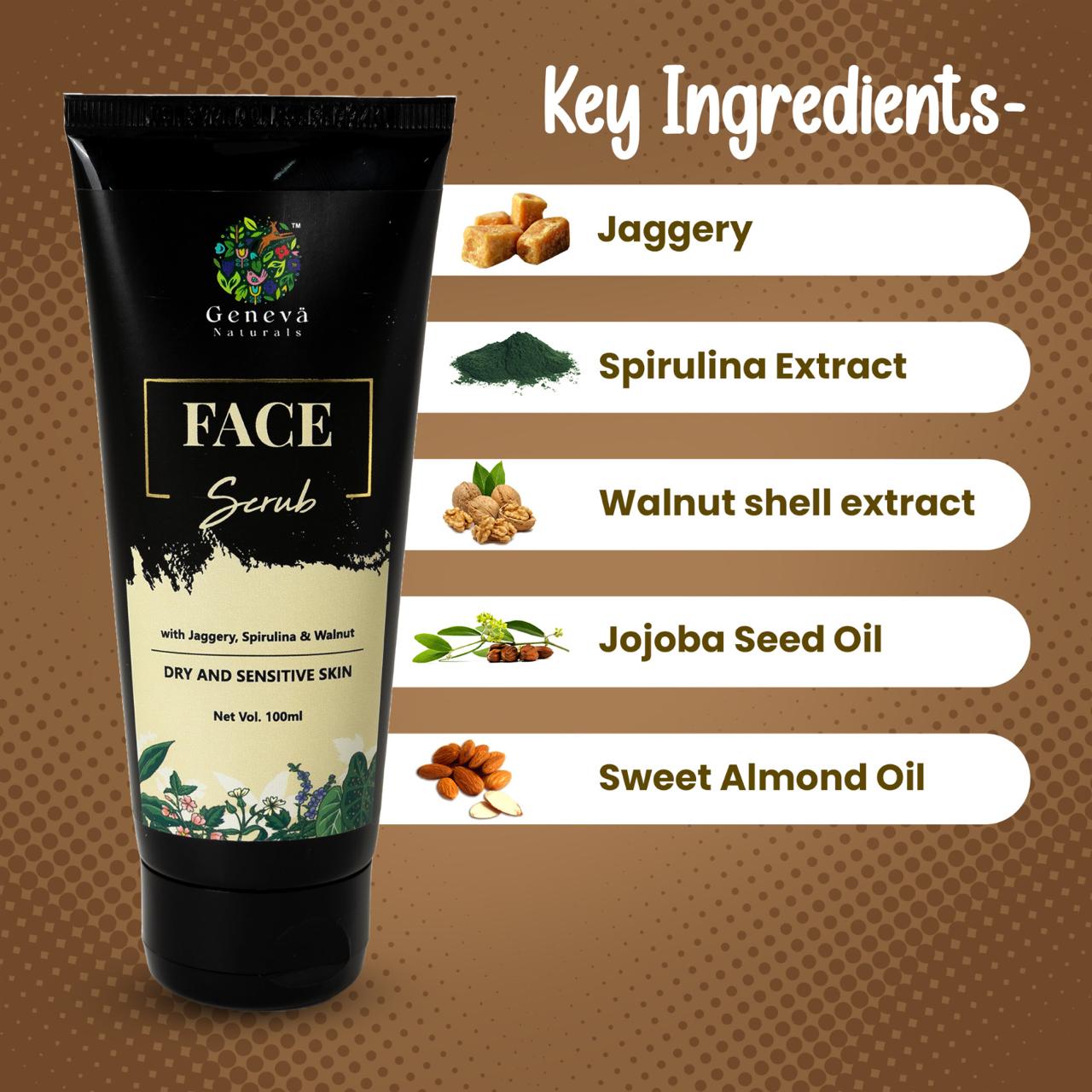 Face Scrub With Jaggery, Spirulina Extract & Shea Butter,100ml - No.1 Brand in India