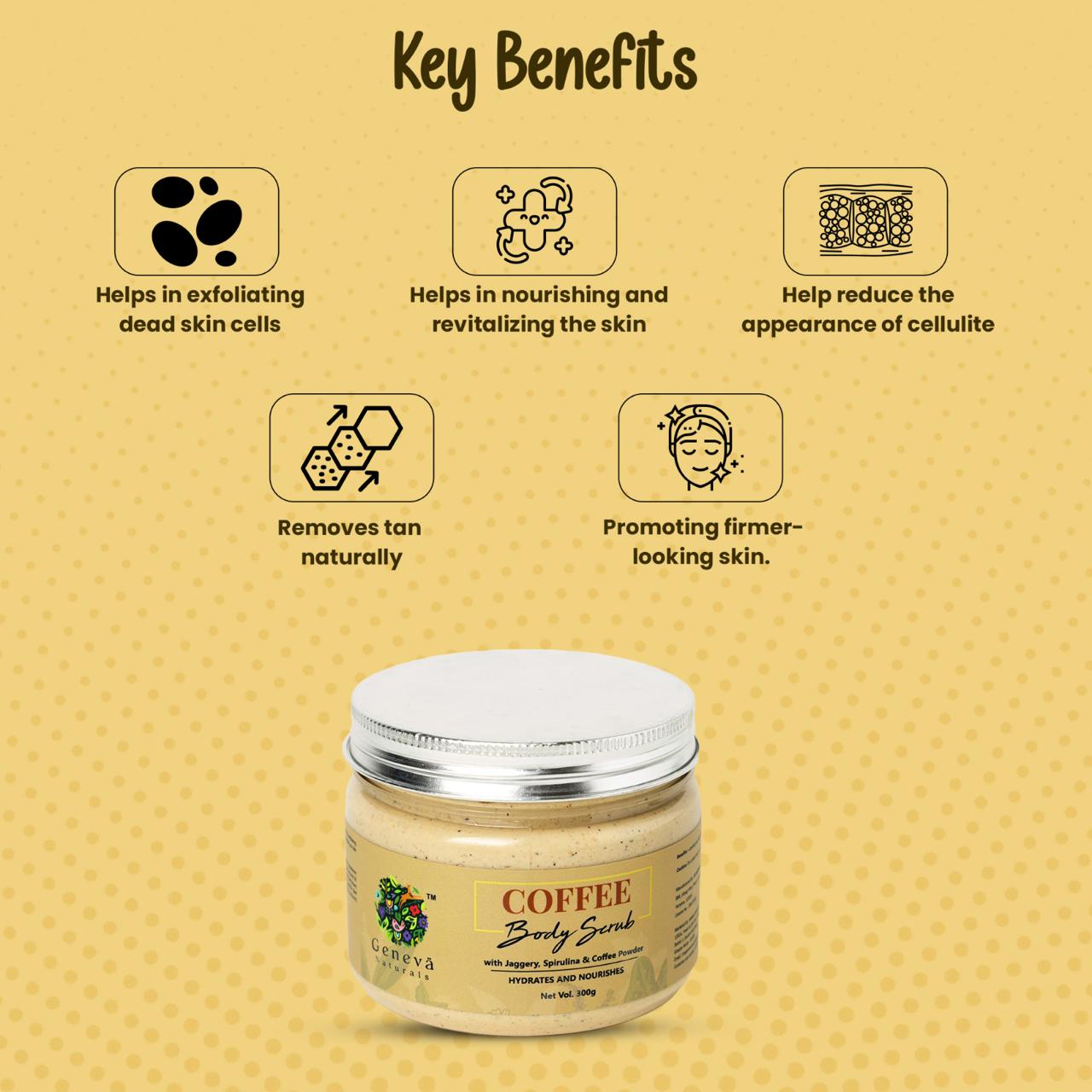 Geneva Naturals coffee body scrub key benefits