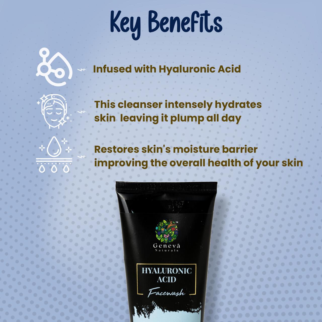 Geneva Naturals hyaluronic acid face wash key benefits